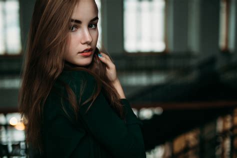 Women Long Hair Hands In Hair Open Mouth Auburn Hair Face Looking At Viewer Model Depth Of Field