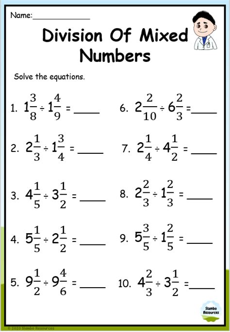 Dividing Fractions And Mixed Numbers Worksheet 6th Grade