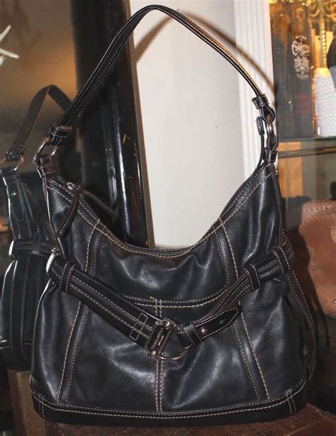 Tignanello Black Leather Satchel Shoulder Handbag Women Purse