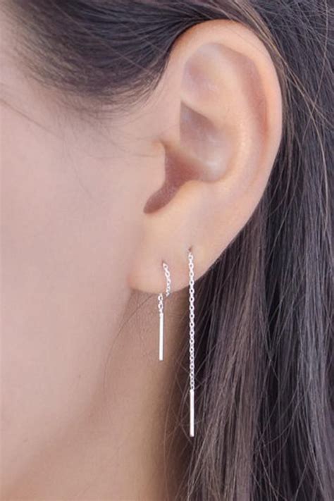 Chain Threader Earrings Minimalist Earrings Long Dangle Earrings