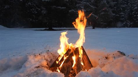 Relaxing Crackling Campfire In A Forest Snow 3 Hours Youtube
