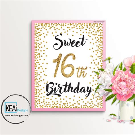 8x10 Sweet 16th Birthday Sign Keai Sweet 16 Sign 16th Birthday