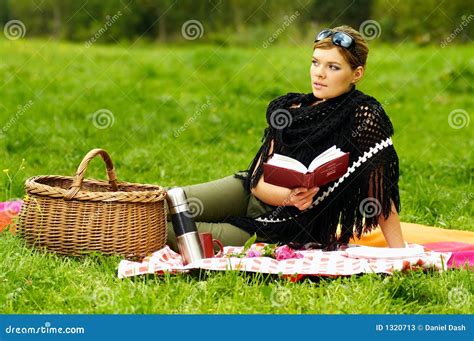 Woman On Picnic Stock Image Image Of Meadow Lifestyle 1320713