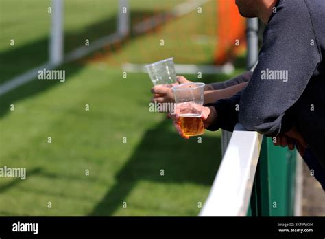 Men Drinking Beers At The Football In West Sussex Uk Stock Photo Alamy