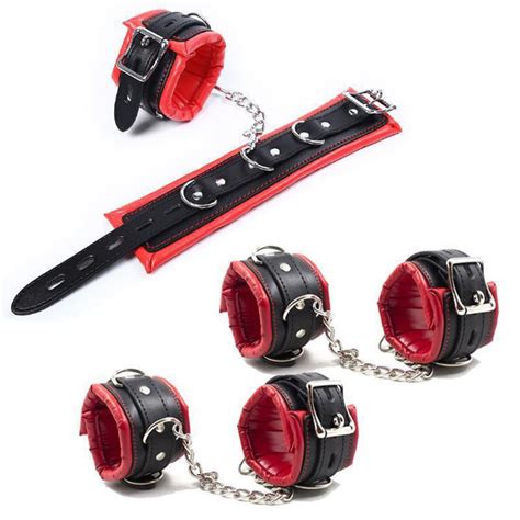 Soft Sponge Handcuffs Ankle Cuffs Bondage With Chain Collar Restraints Toys For Couple Adult