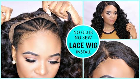 instaling glueless lace frontal loose wave wig no hair out no glue no sew omabelletv youtube
