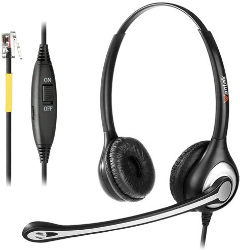 Wantek Corded Telephone Headset Binaural With Noise Canceling Mic Work