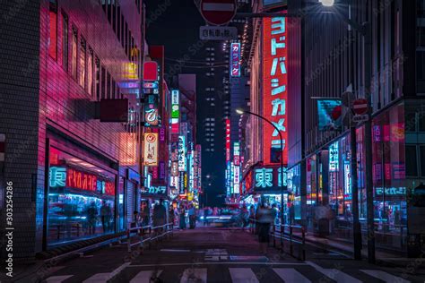 A Night Of The Neon Street At The Downtown In Shinjuku Tokyo Wide Shot