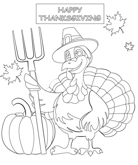 Turkey Happy Thanksgiving Coloring Page Black And White Vector