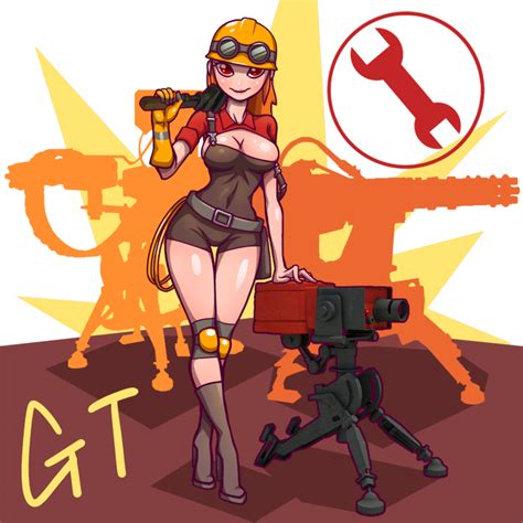 Gotwin Engineer Tf2 Team Fortress 2 Gender Request 1girl Boots Breasts Cleavage