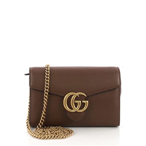 Gucci Gg Marmont Chain Wallet Leather Mini Brown 390854 Rebag