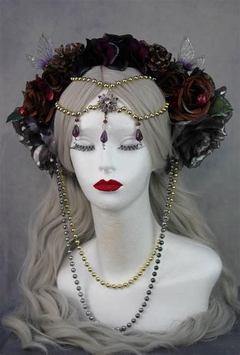 ready to ship magnificent autumn rose and fairy wing brown and red flower fairy headdress