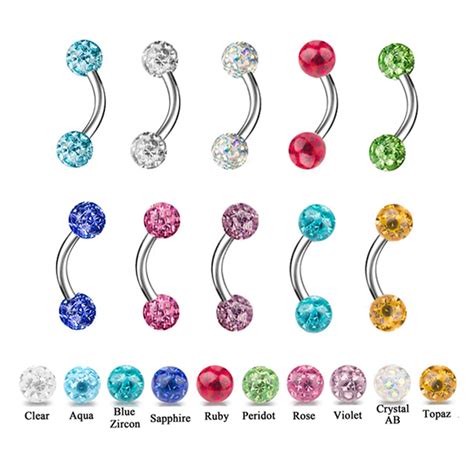 Showlove 1pcs Mix Colors Stainless Steel Epoxy Eyebrow Rings Piercing Curved Bar Banana Body