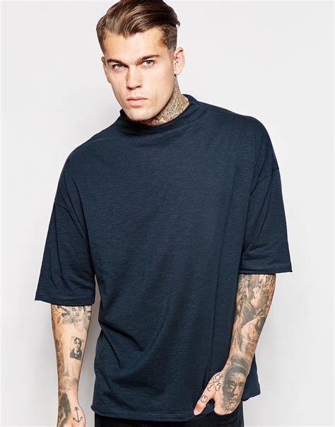 Asos Oversized T Shirt With Raw Edge Turtle Neck In Black For Men Lyst