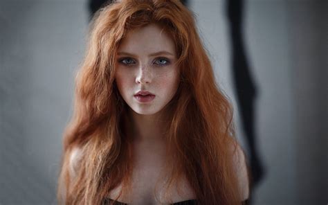 Freckles Long Hair Women Blue Eyes P Depth Of Field Redhead Alexey Kazantsev Face