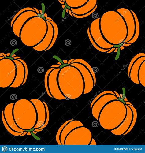 Cartoon Pumpkins On A Black Background Simple Vector Background Cute