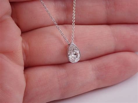 14k White Gold Pear Shape Diamond Solitaire Pendant Necklace 18 Chain D