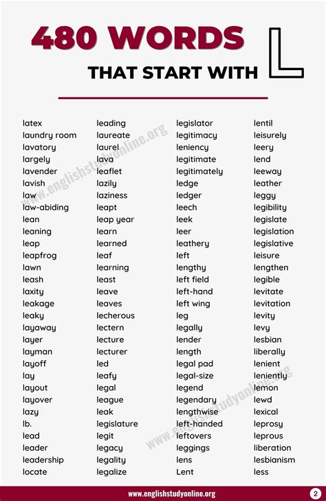 1562 Words That Start With L With Useful Examples English Study Online