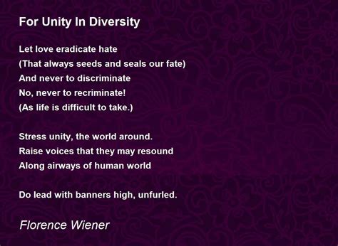 For Unity In Diversity For Unity In Diversity Poem By Florence Wiener