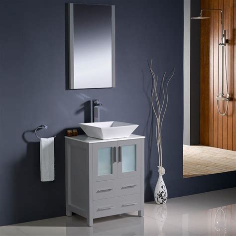 Renovators supply corner wall mount vanity, white sink, dark oak cabinet, faucet and drain included. 24 Inch Bathroom Vanity With Vessel Sink - Image of ...