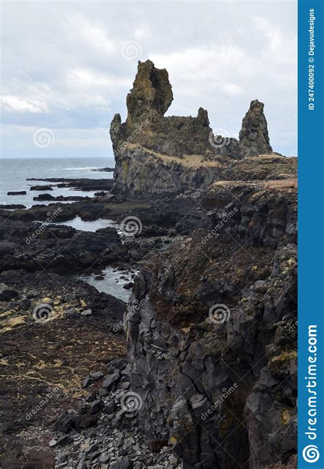 Londrangar Rock Formation On The Coast Of Iceland Stock Photo Image