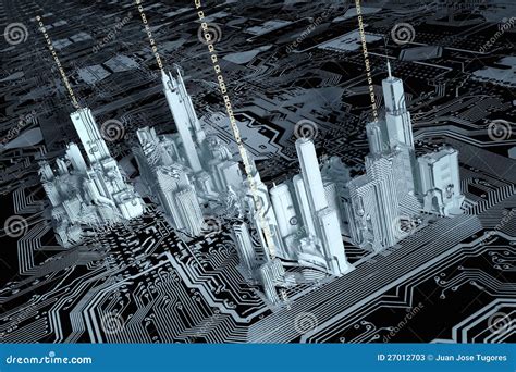 3d City On A Computer Chip Stock Photos Image 27012703