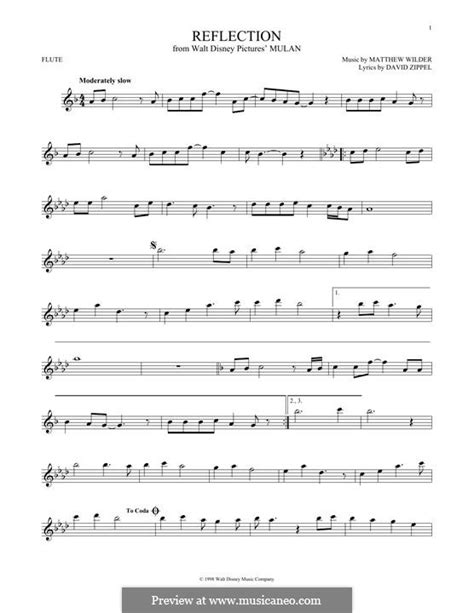 Flute sheet music with lettered noteheads book 1: Reflection (from Disney's Mulan) by M. Wilder - sheet music on MusicaNeo