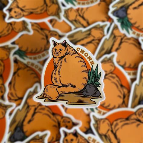 Fat Chonk Orange Tabby Cat Funny Meme Glossy Vinyl Sticker Etsy