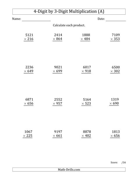 Printable Multiplication Worksheet Grade 4
