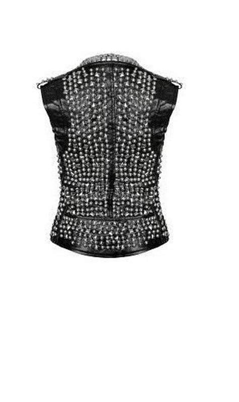 Women Silver Studded Black Punk Leather Vest Multi Style Studs Etsy