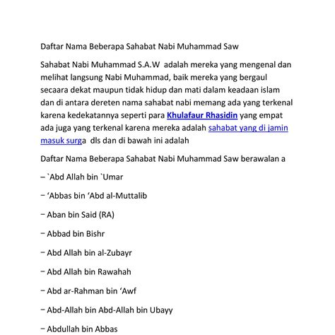 Nama Sahabat Nabi Perempuan Daftar Nama Nama Sahabat Nabi Muhammad