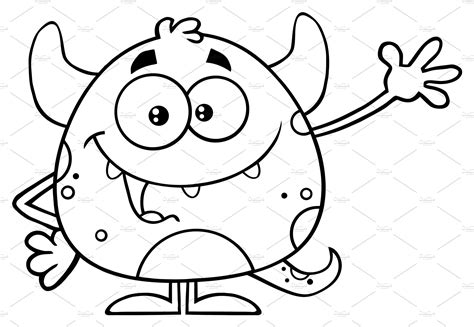 Black And White Happy Monster ~ Illustrations ~ Creative Market