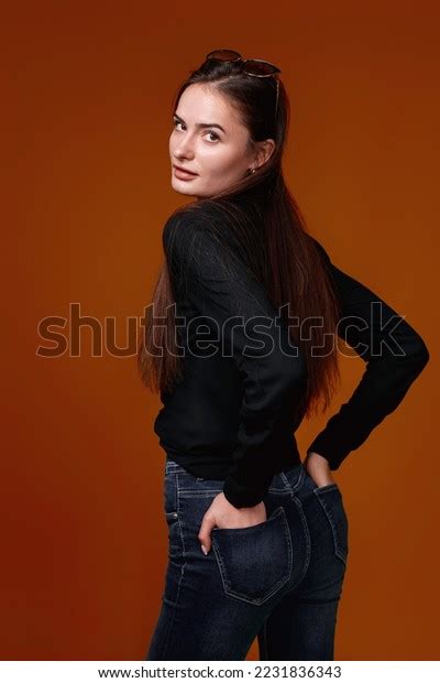 Full Body Woman Black Shirt Jeans Stock Photo 2231836343 Shutterstock