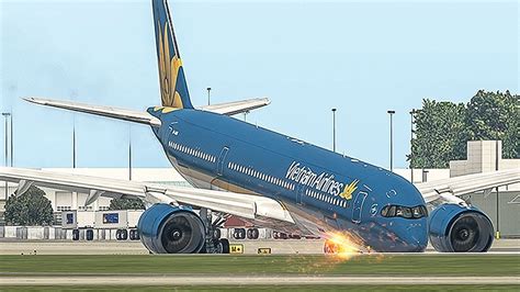 Airbus A350 Crash Landing Without Nose Landing Gear Emergency Landing