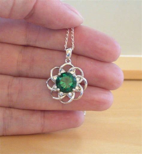 925 Emerald Lab Created Pendant And 18 Sterling Silver