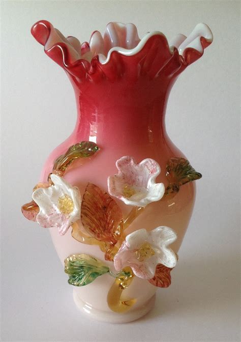 Victorian Art Glass Vase With Applied Flowers Collectors Weekly