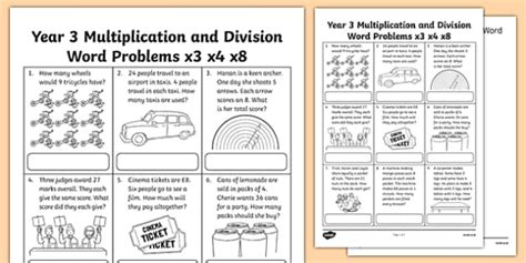 In a school, there are 12 classes and 30 teachers. Year 3 Multiplication & Division Word Problems x3 x4 x8 Worksheet