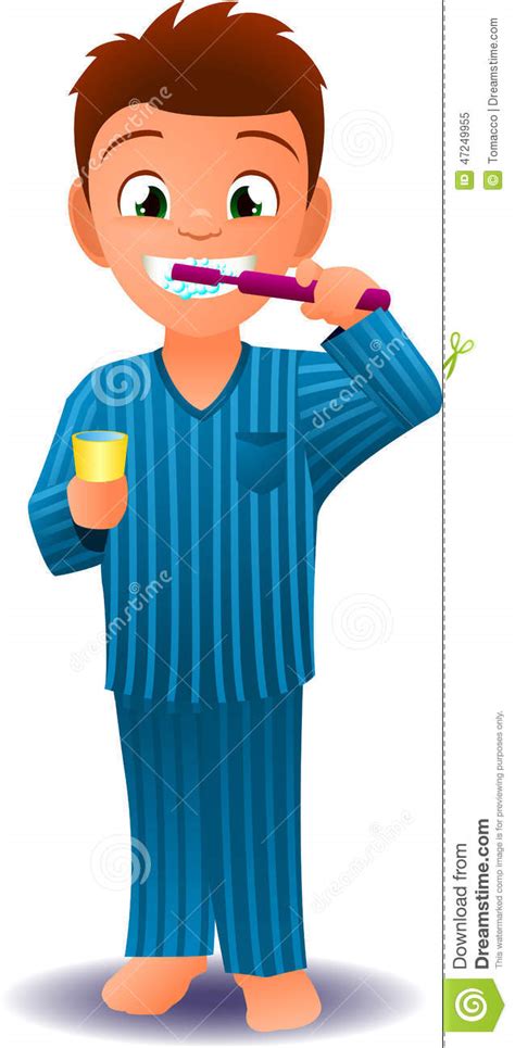 Boy In Pijamas Brushing His Teeth Stock Illustration