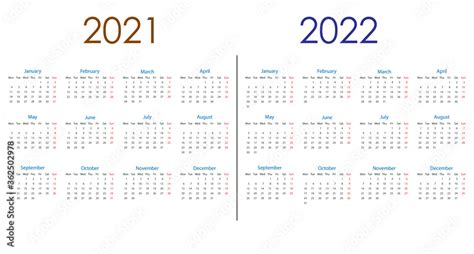 Obraz Kalendarz 2021 2022 Tydzień Rozpoczyna Się W Poniedziałek