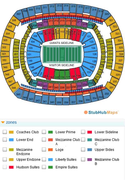 New York Giants Metlife Stadium Seating Chart