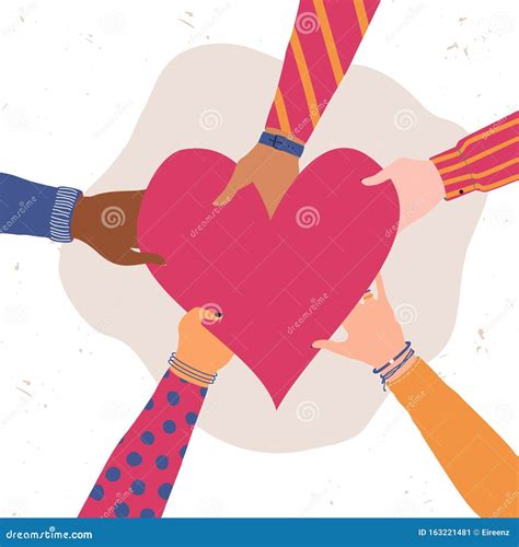Vector Trendy Illustration With Different Hands Holding Heart Concept