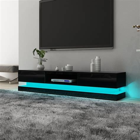 Modern Tv Stand High Gloss Front Wood Entertainment Unit Black