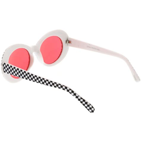 Retro 1990s Rad Clout Goggle Checkered Colored Lens Oval Sunglasses