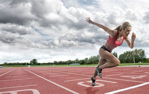 960 Female Sprinters In Starting Blocks Stock Photos Pictures