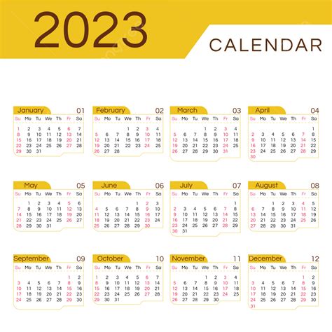 2023 Jahreskalender Gelb Einfach 2023 Jahre Kalender PNG Und Vektor