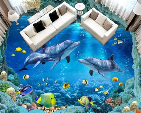 Beibehang Floor Mural 3d Wallpaper Floor Underwater World Dolphins 3d