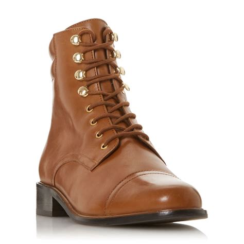 Dune Pitch Low Block Heel Round Toe Lace Up Boots