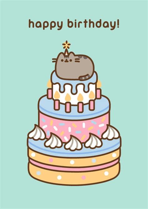 Pusheen The Cat Blank Birthday Cake Card Etsy Pusheen Birthday Birthday Cartoon Pusheen