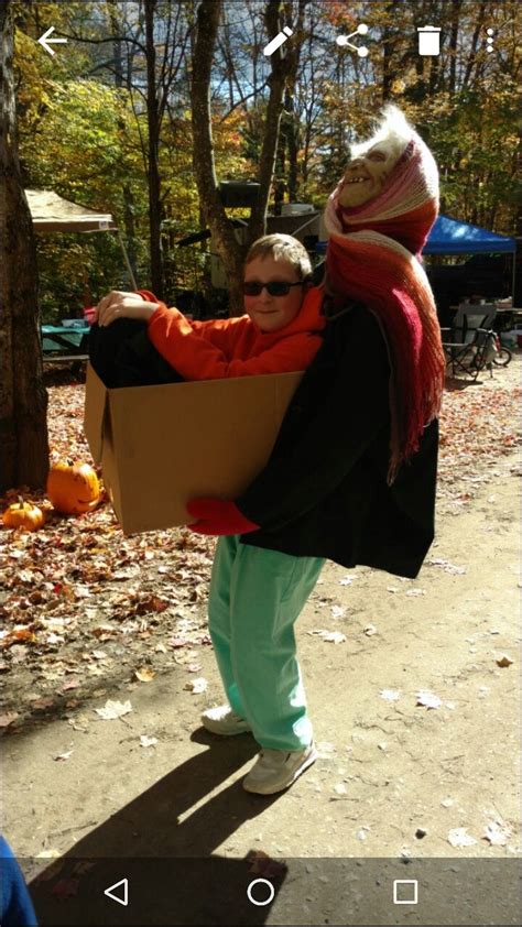 carry me in a box costume optical illusion it looks like granny is carrying him in a box his