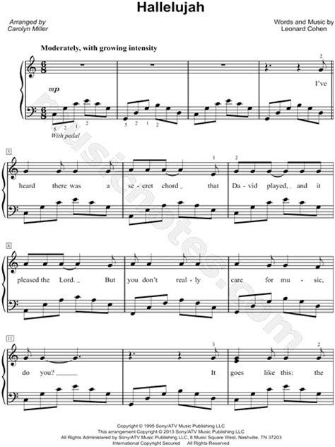 Leonard cohen, rufus wainwright solo: Leonard Cohen "Hallelujah" Sheet Music (Easy Piano) in C Major (transposable) - Download & Print ...